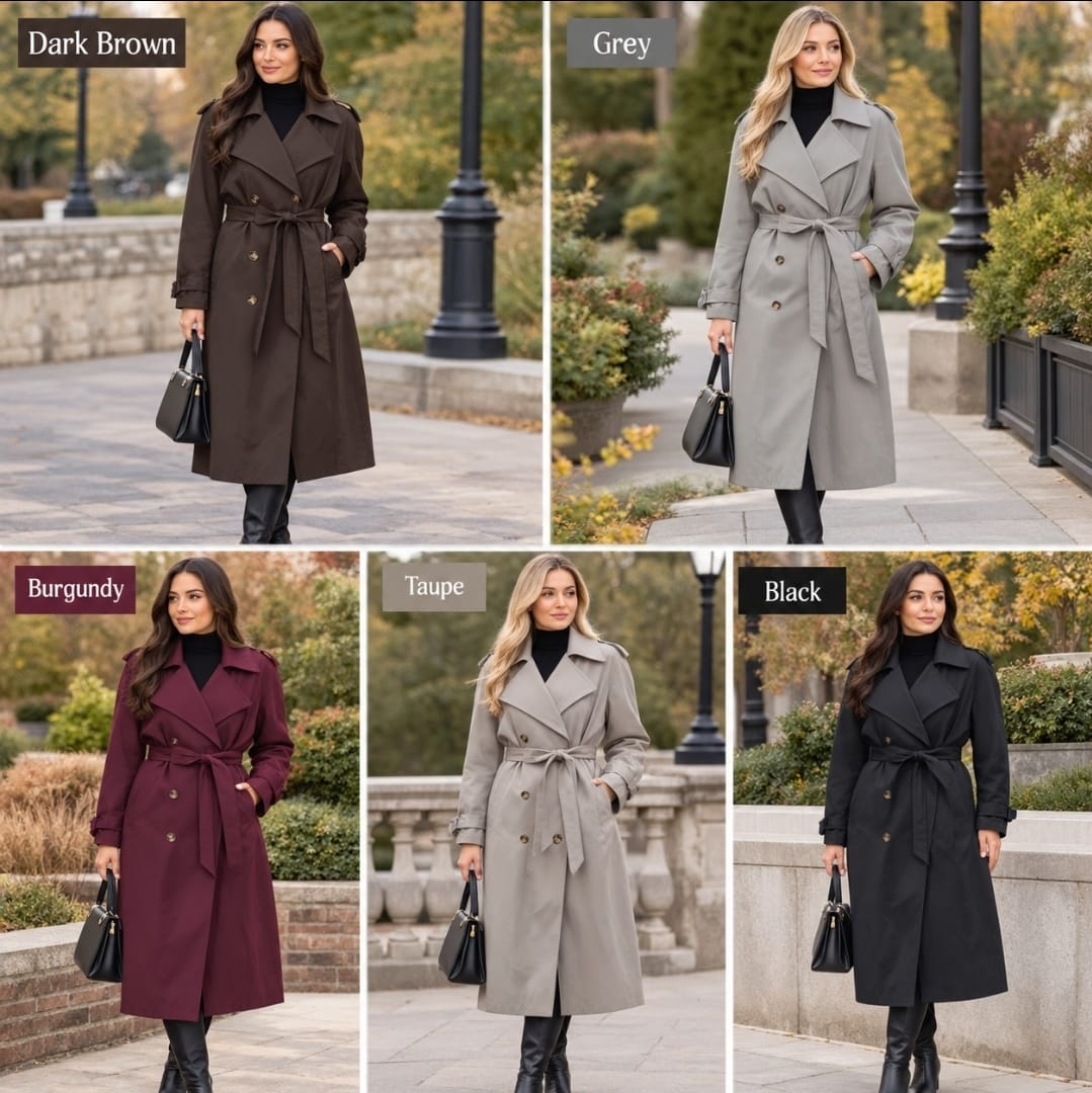 Women's Long Trench Coat With Belt