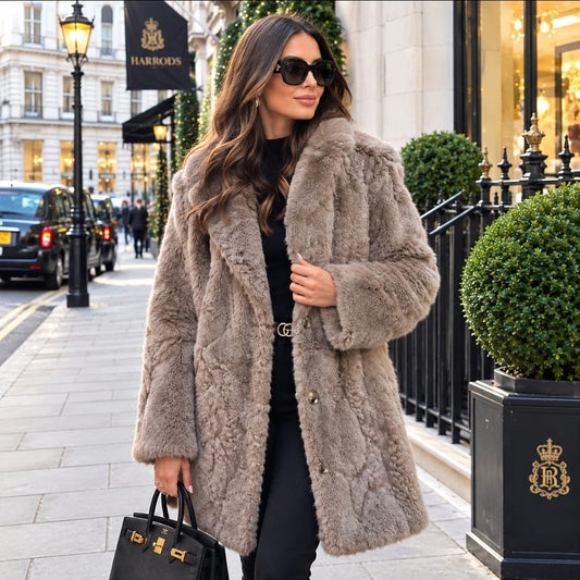 Women's Faux Fur Waist Length Coat With Detail In Fur