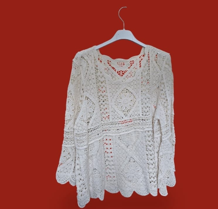 Women's Crochet Top With Patterns Cream Or White