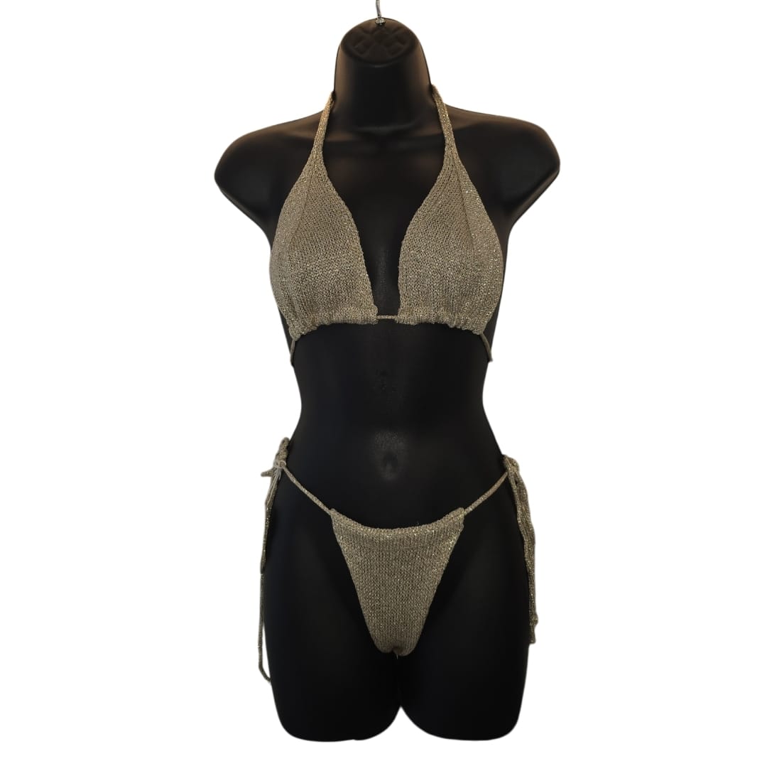 Women's Gold Knitted Swimwear With Gold Knitted Cover Up