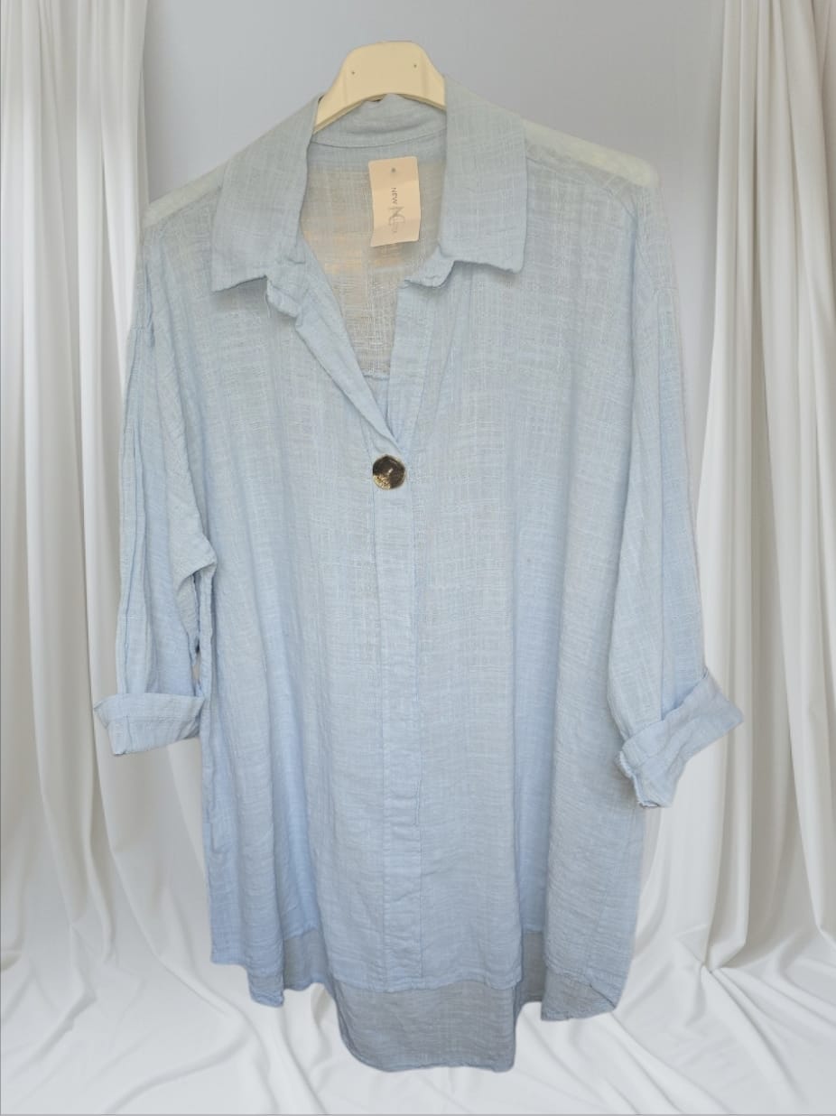 Women's Linen Top With Big gold Button