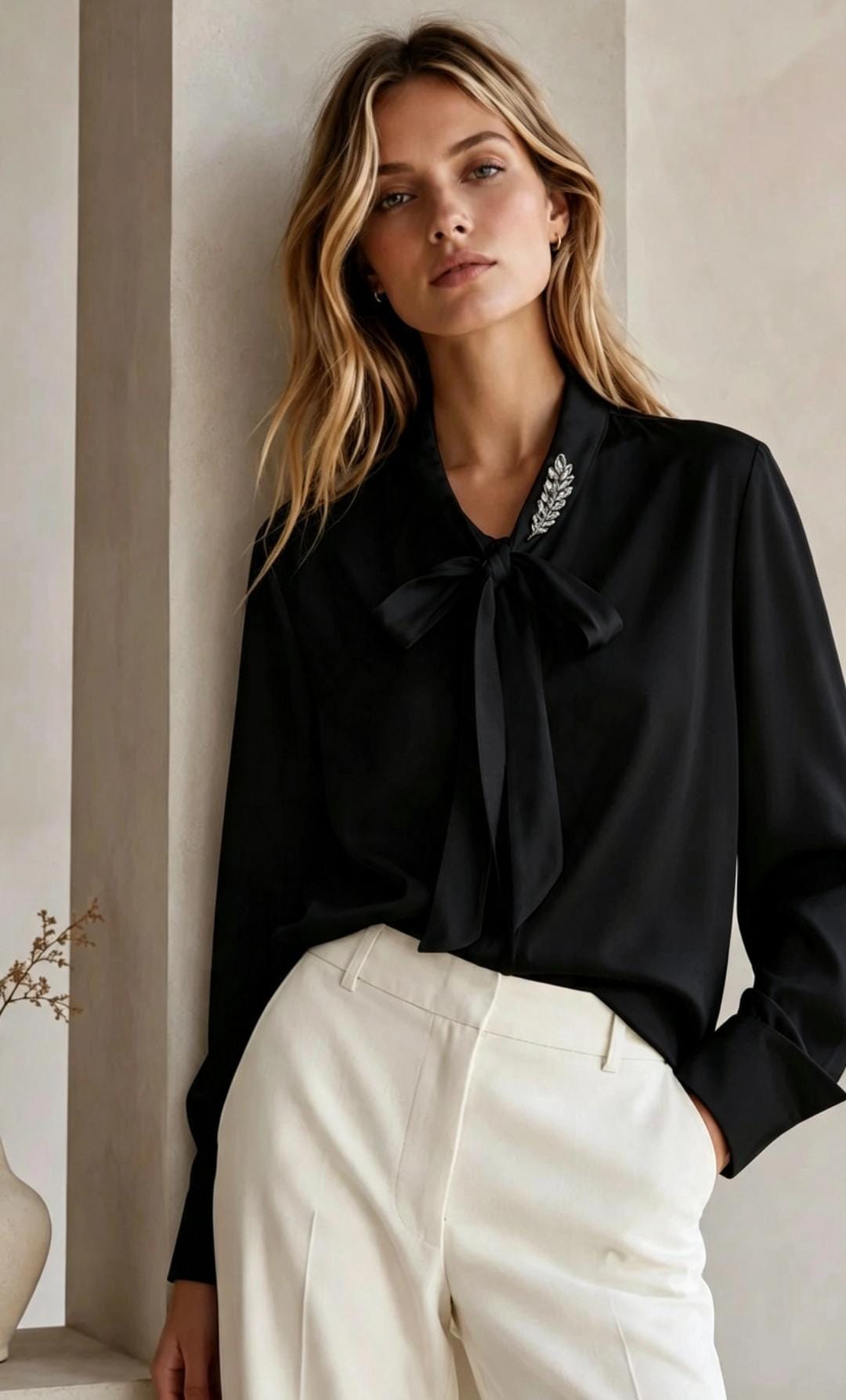 Women's Celine Diamante Detail Pussy Bow Blouse