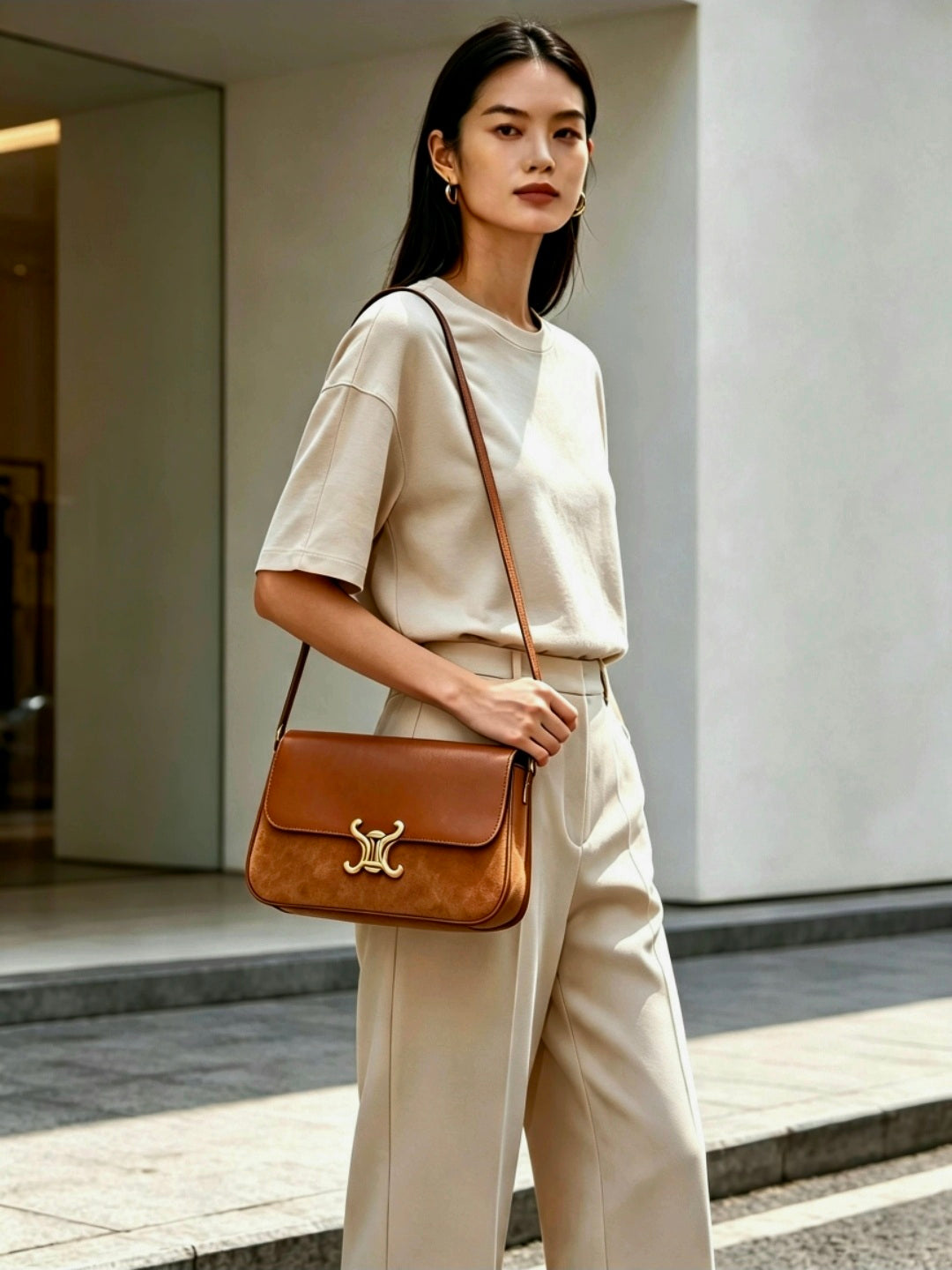 Womens Faux Leather And Suede Bag