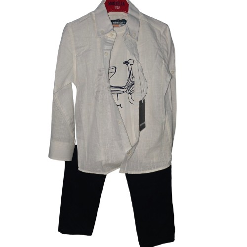 Boys Navy Chinos White Shirt And White Tshirt (3049)