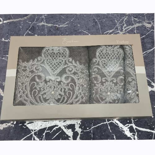 Turkish Towel Set Gray Gray Lace Large
