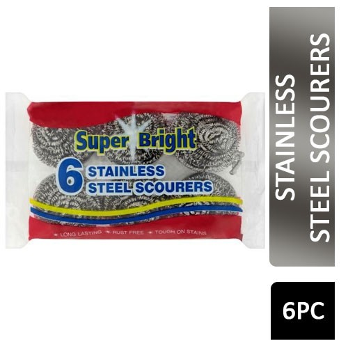Super Bright Stainless Steel Scourers 6pc