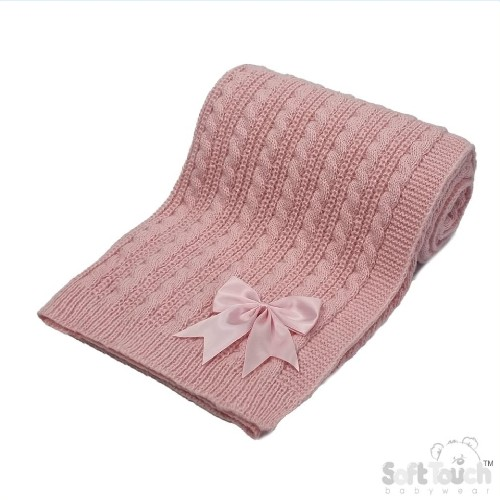 Pink Cable Knit Bow Blanket 75x100cm