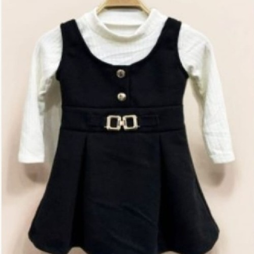 Girls Black Dress Dress With Buckle With Top Cream Top.