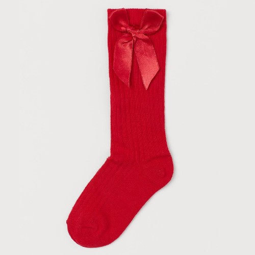 Red Knee High Socks With Bow
