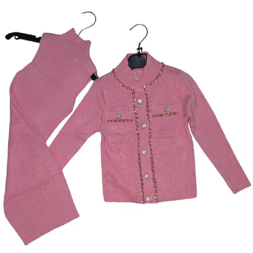 Girls Gold Chain Pink Dress and Cardigan Pink