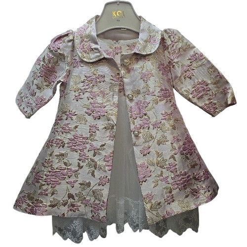 Girls Pink And Gold Dress And Coat Set.