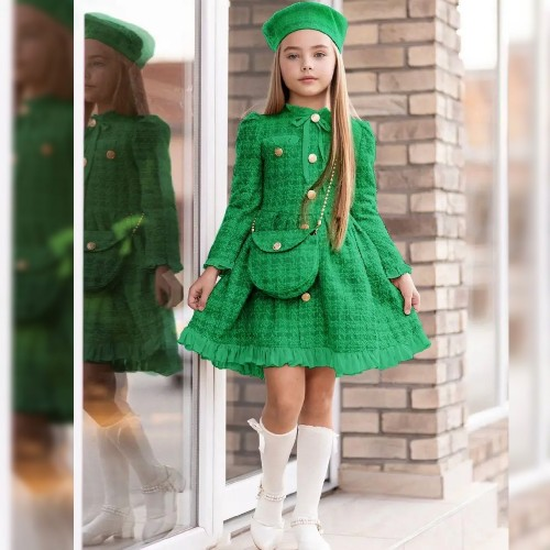 Girls Green Premium Dress Hat & bag