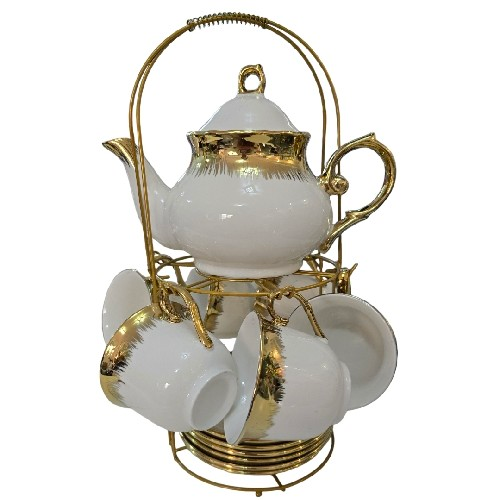 Tall Gold And White Tea Set