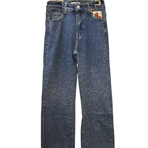 Womens Wide Leg Sparkle Jeans With Diamanté Detail