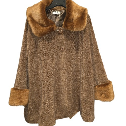 Womens Brown Poncho Blazer With Faux Fur
