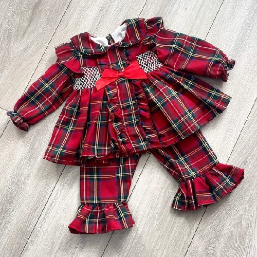 Girls Tartan Dress Set With Long Knicker