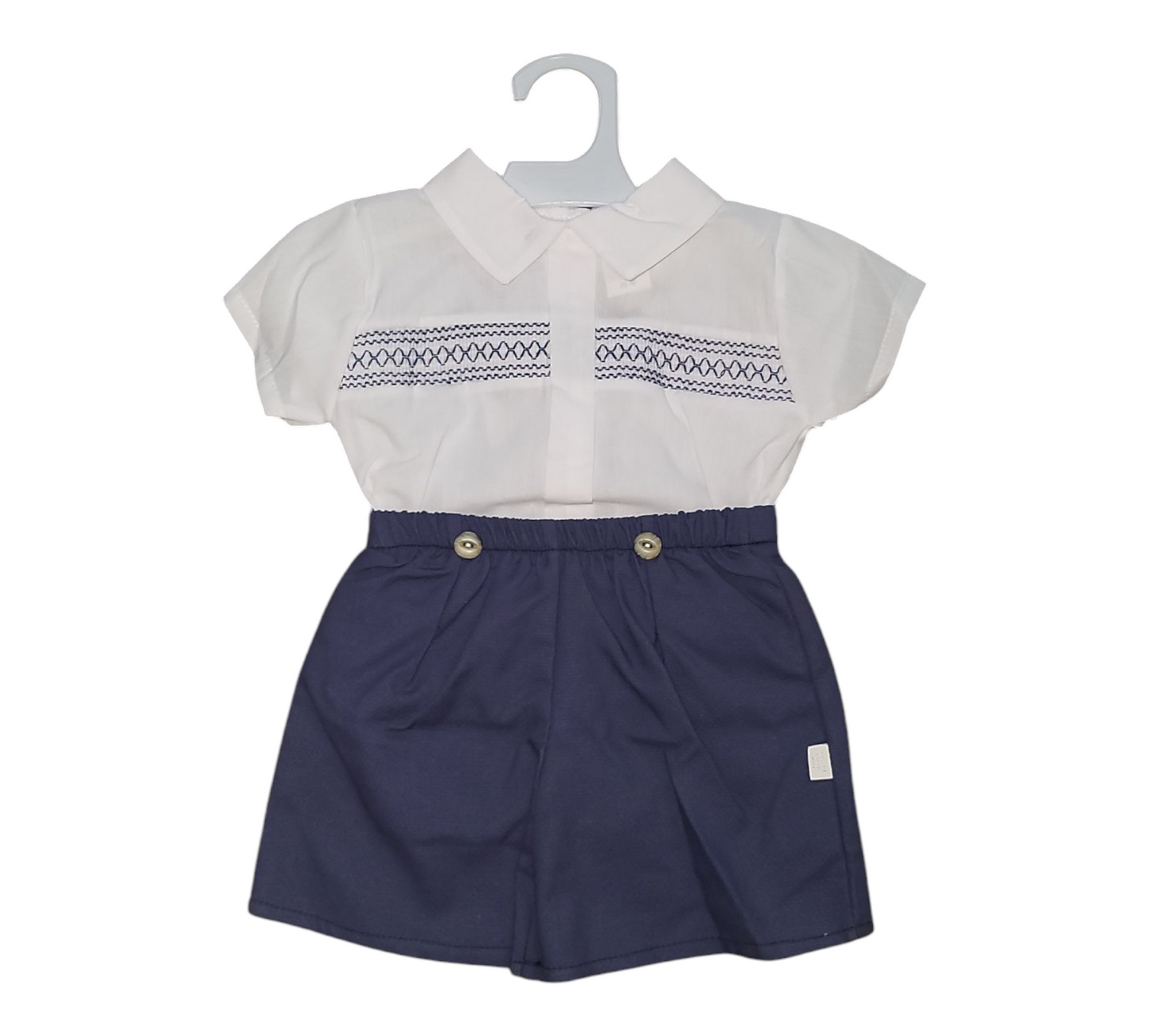 Baby Boy's 2pcs Short Sleeve Shirt & Shorts Set- Navy Blue
