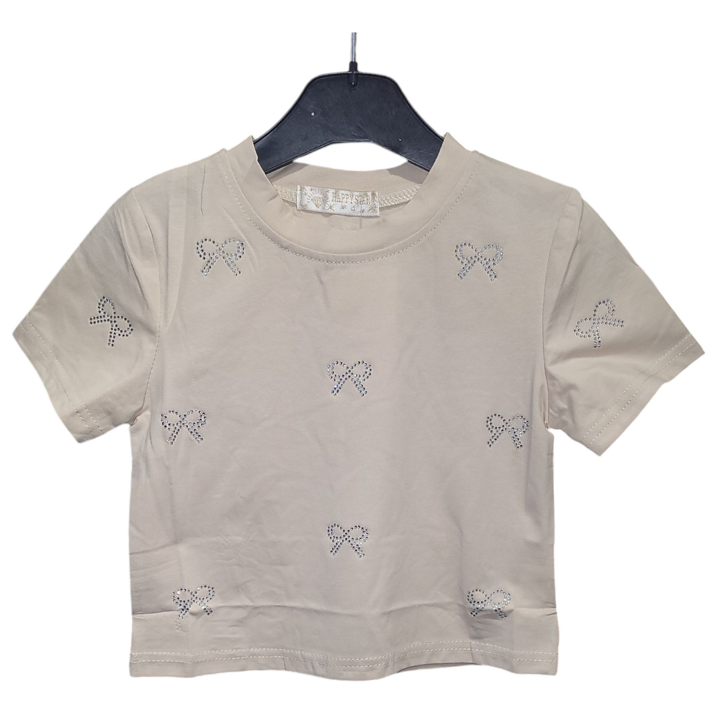 Girls Short Sleeve T-Shirt With Diamante Bows- Various Colours