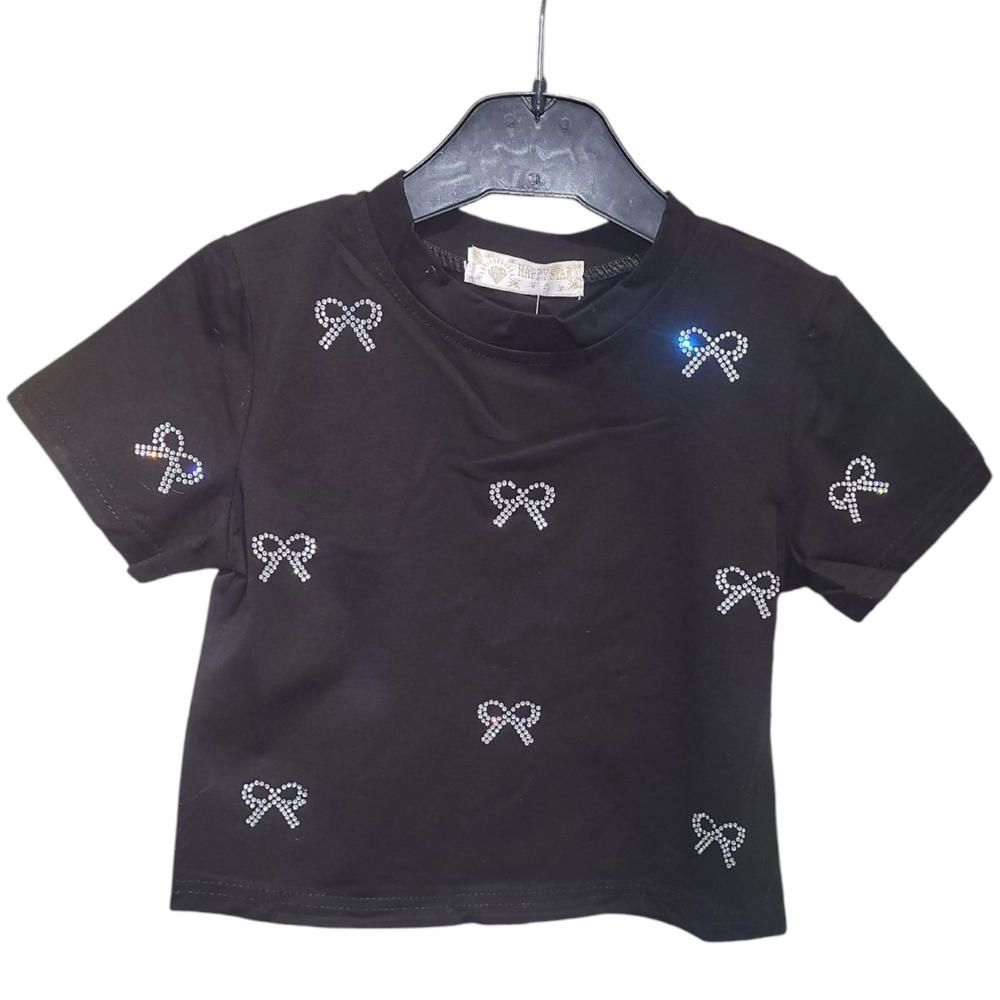 Girls Short Sleeve T-Shirt With Diamante Bows- Various Colours