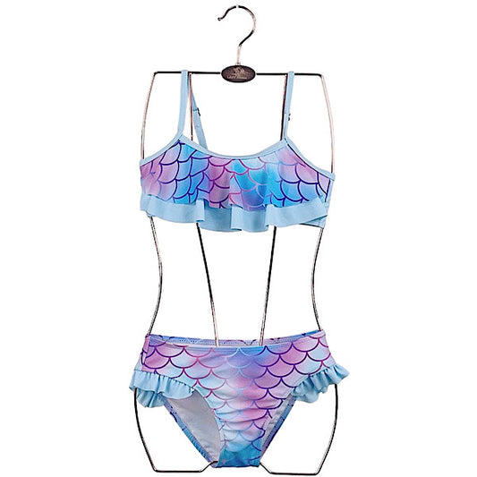 Girl's Fish Scale Print Two-Piece Swimsuit- Ages 4 to 12 years
