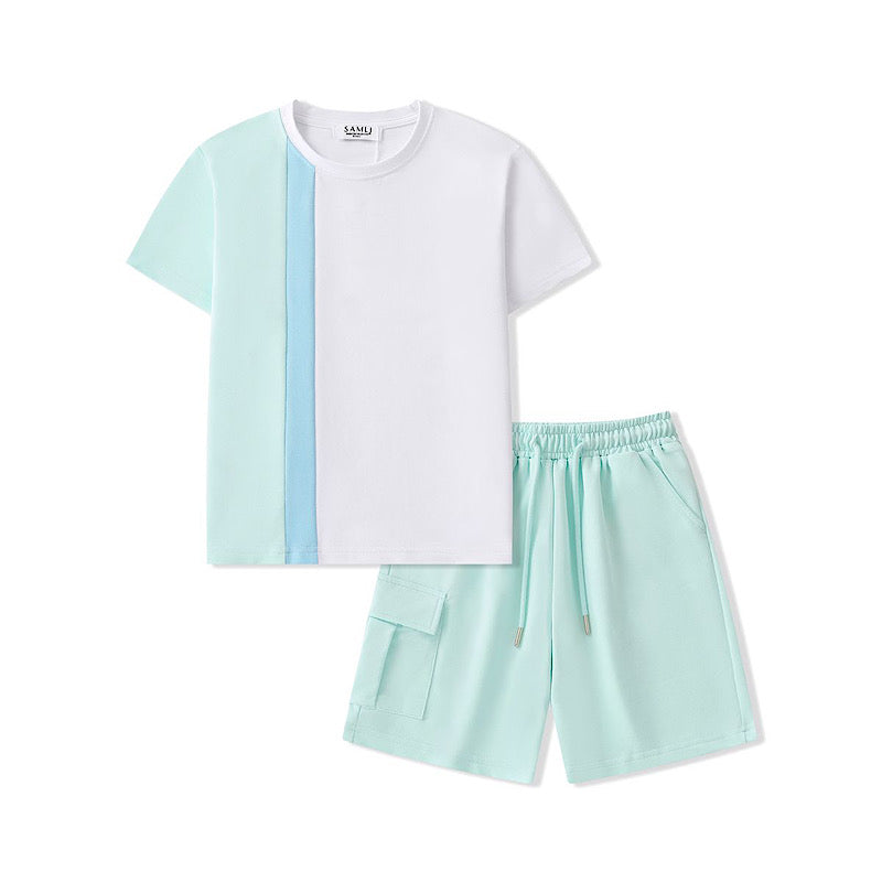 Boys Three Tone T-Shirt & Shorts Set- Beige or Mint Green- Ages 2 to 8 Years