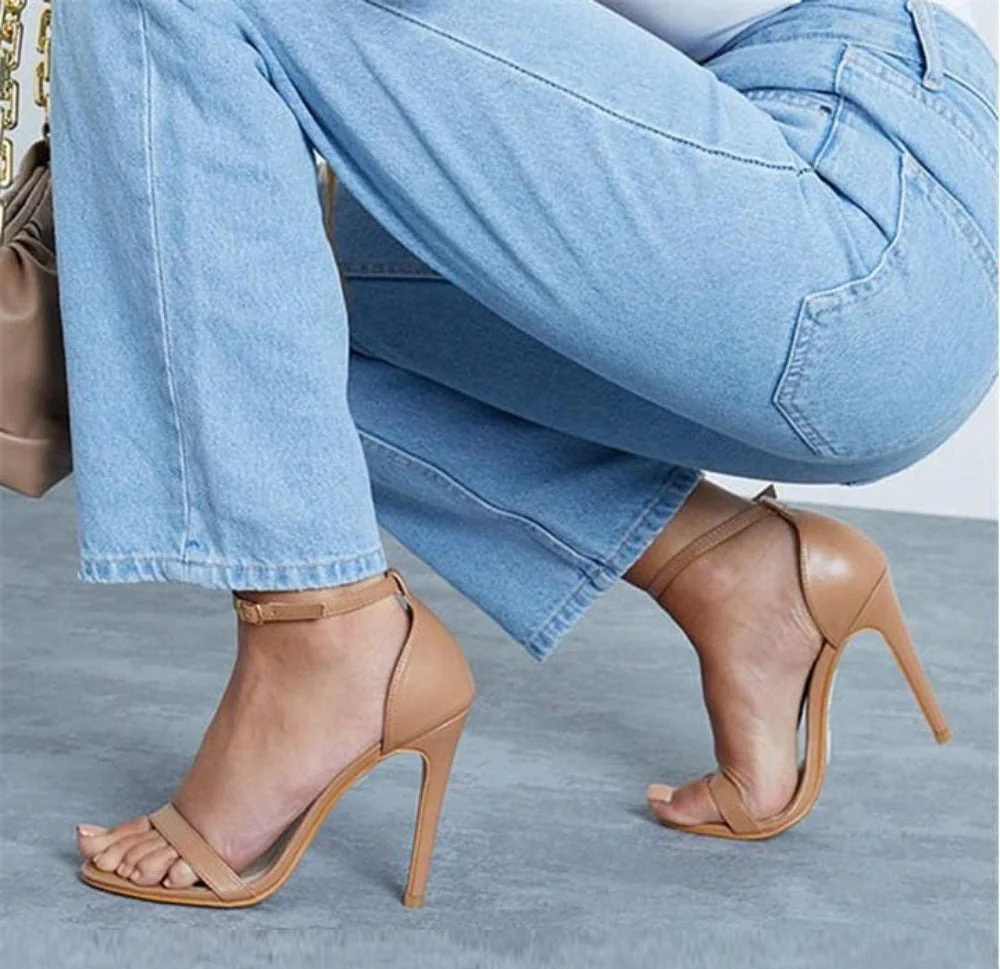 Women's Mocha Pu Barely There Strappy Heels