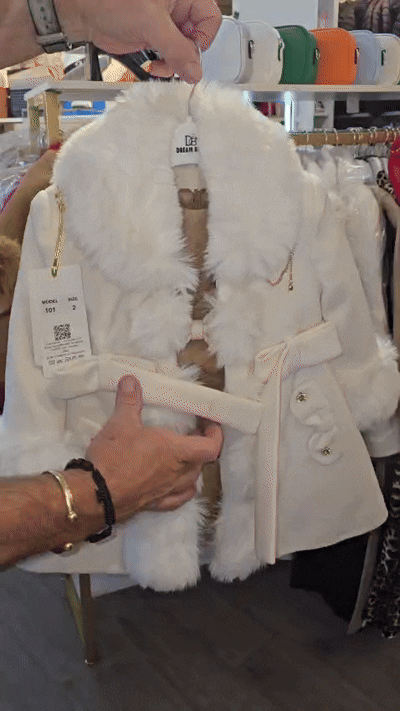 Girls Smart Dressy Lined Coat- Faux Fur Trimmed- With Matching Long Sleeve Dress- Ivory White- Ages 2 to 6 Years