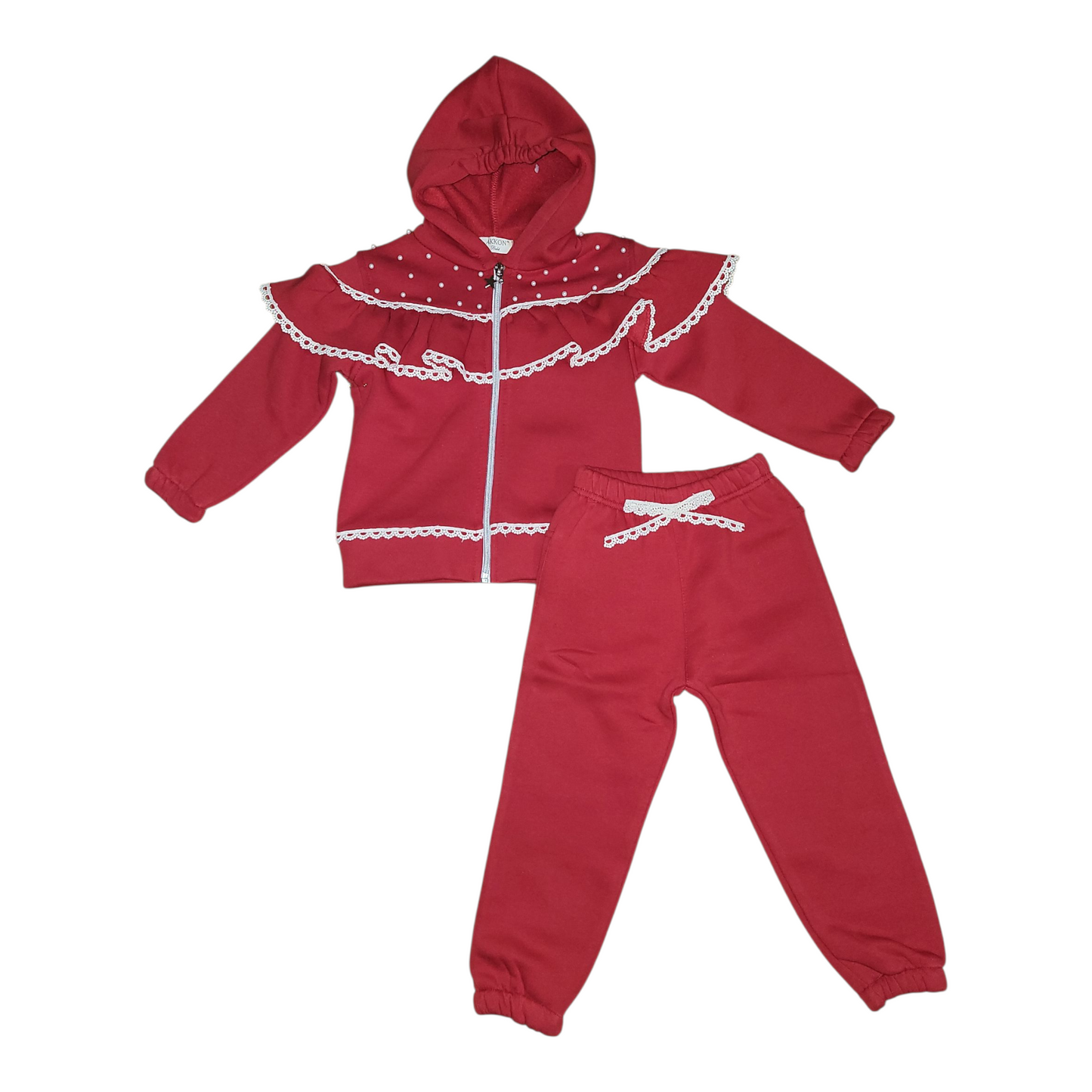 Girls Hooded Zipped Jacket & Trousers Lounge Suit red