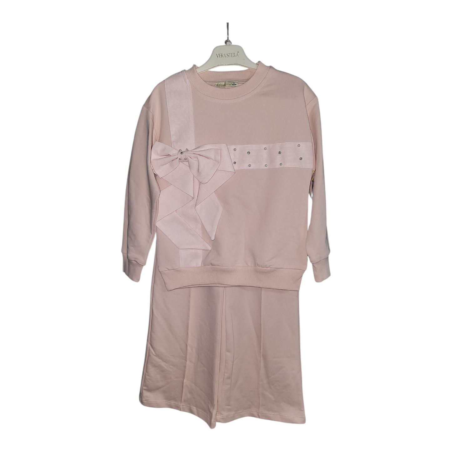 girls long sleeve bow lounge suit pink