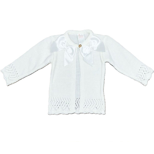 Girls Bow Cardigan- Ivory White, Burgundy, Pink & Navy Blue- Ages 3 to 36 Months