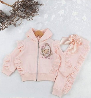 Girl's Tracksuit With Frill Trim & Teddy Motif- Various Colours- Ages 1 to 8 Years
