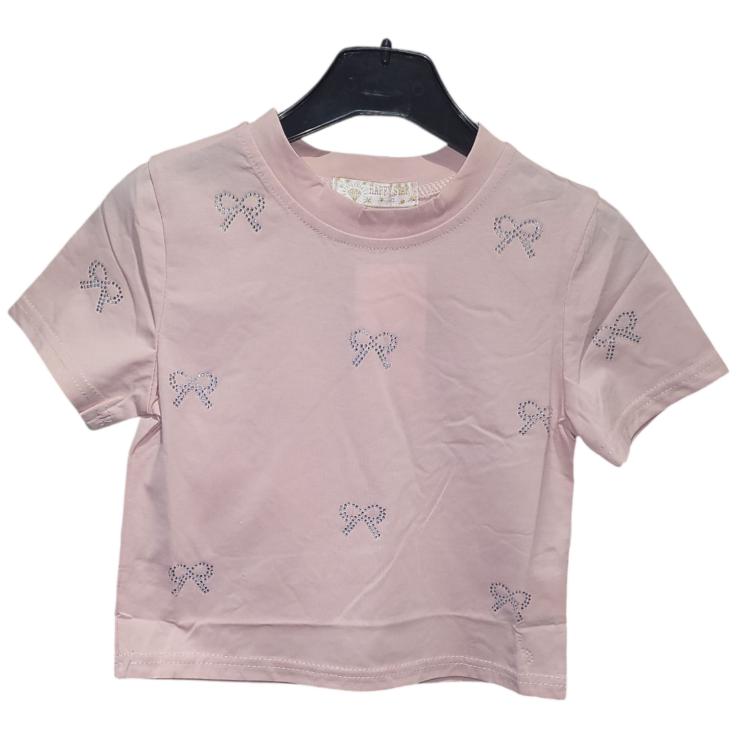 Girls Short Sleeve T-Shirt With Diamante Bows- Various Colours
