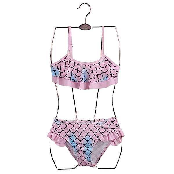 Girl's Fish Scale Print Two-Piece Swimsuit- Ages 4 to 12 years