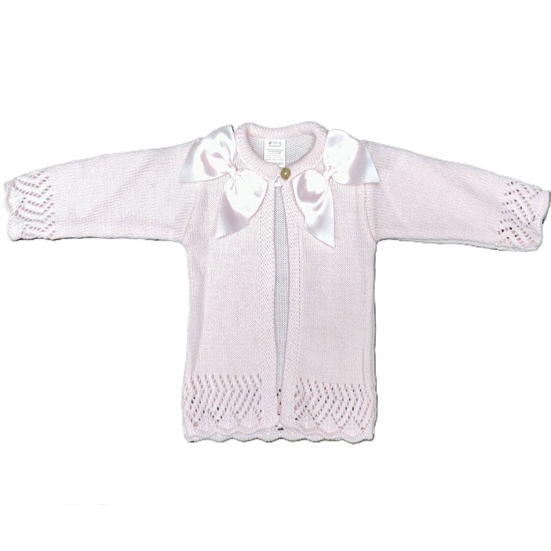 Girls Bow Cardigan- Ivory White, Burgundy, Pink & Navy Blue- Ages 3 to 36 Months