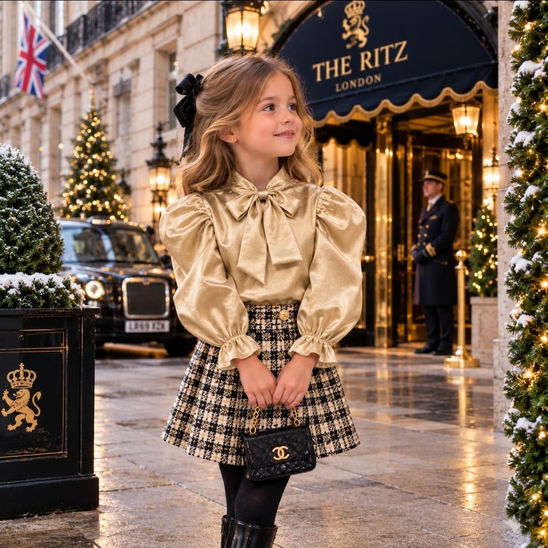 Girl's Gold Blouse With Bow