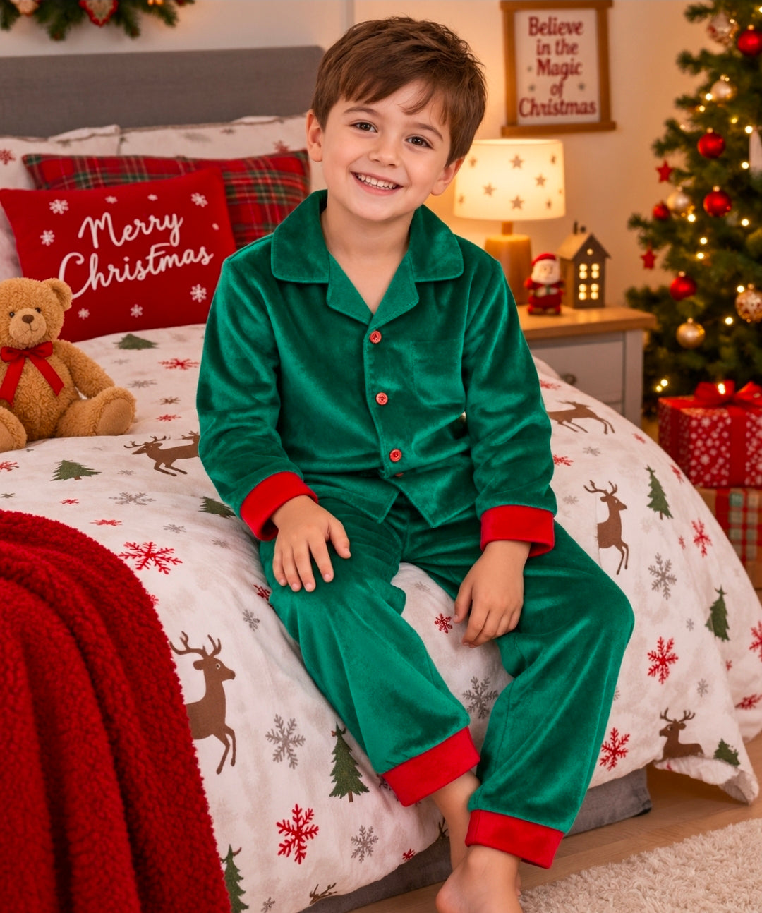 Italian Boys Green And Red Pyjamas Q908- Ages 2 to 12 Years