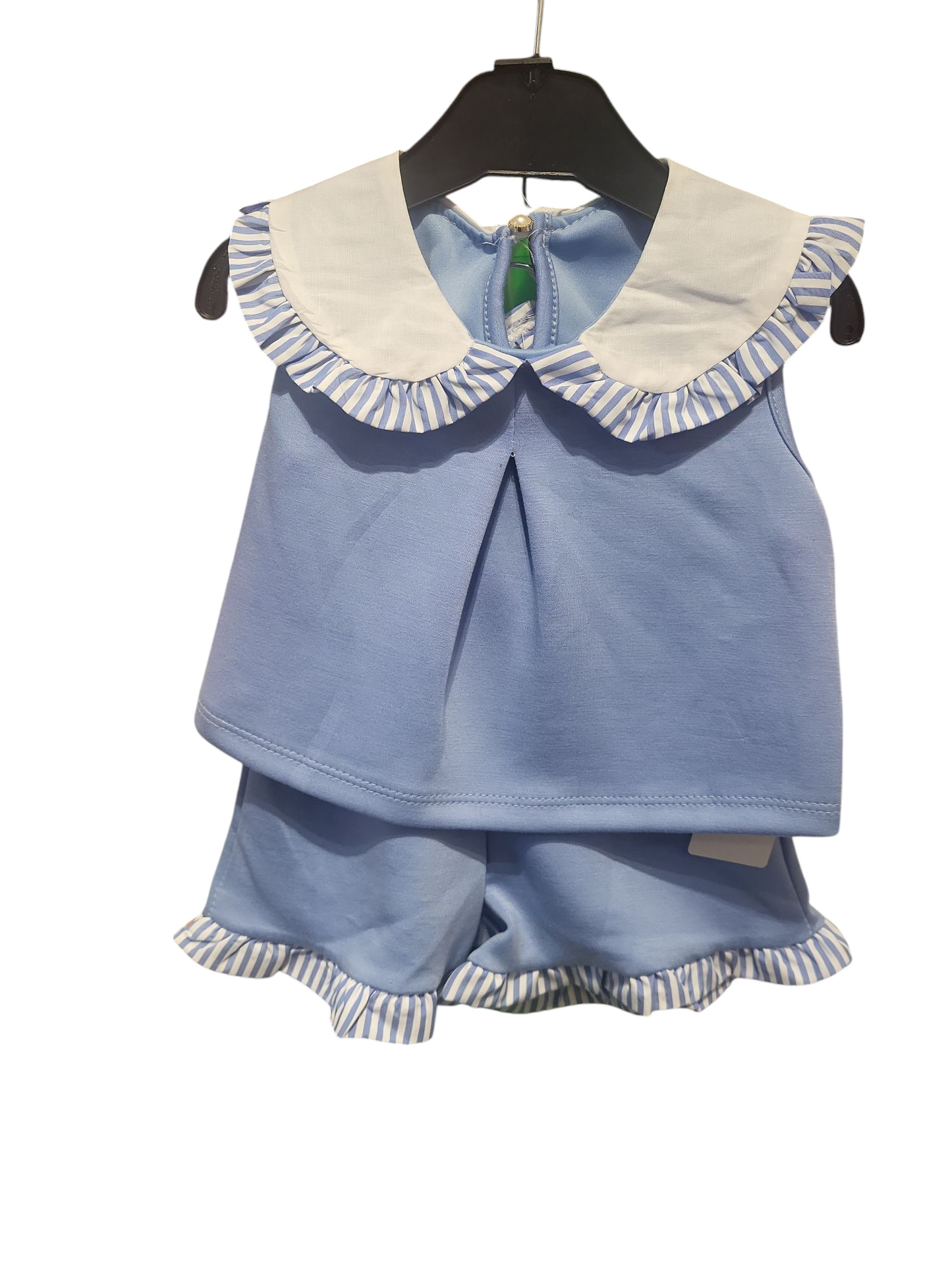 Girls Sleeveless Top With Collar & Shorts Set- Beige, Sky Blue, Pink