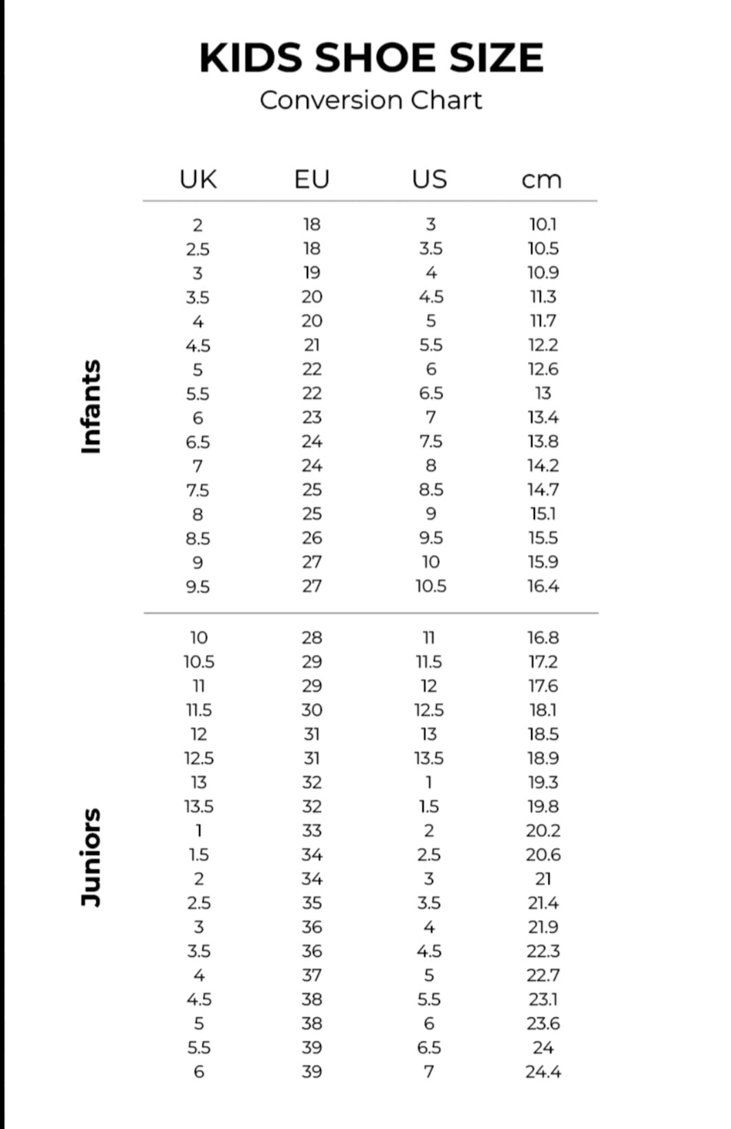 kids shoe size converter