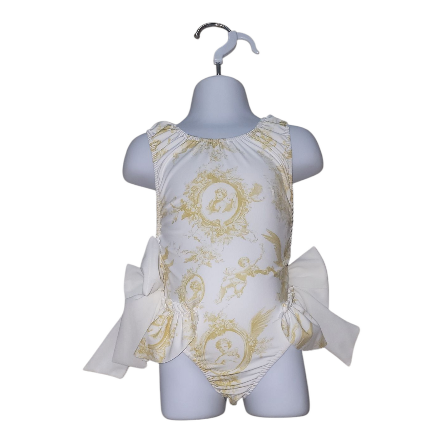 Girls Italian Styled Swimming Costume- Gold Cameo Print- Ages 2 to 12