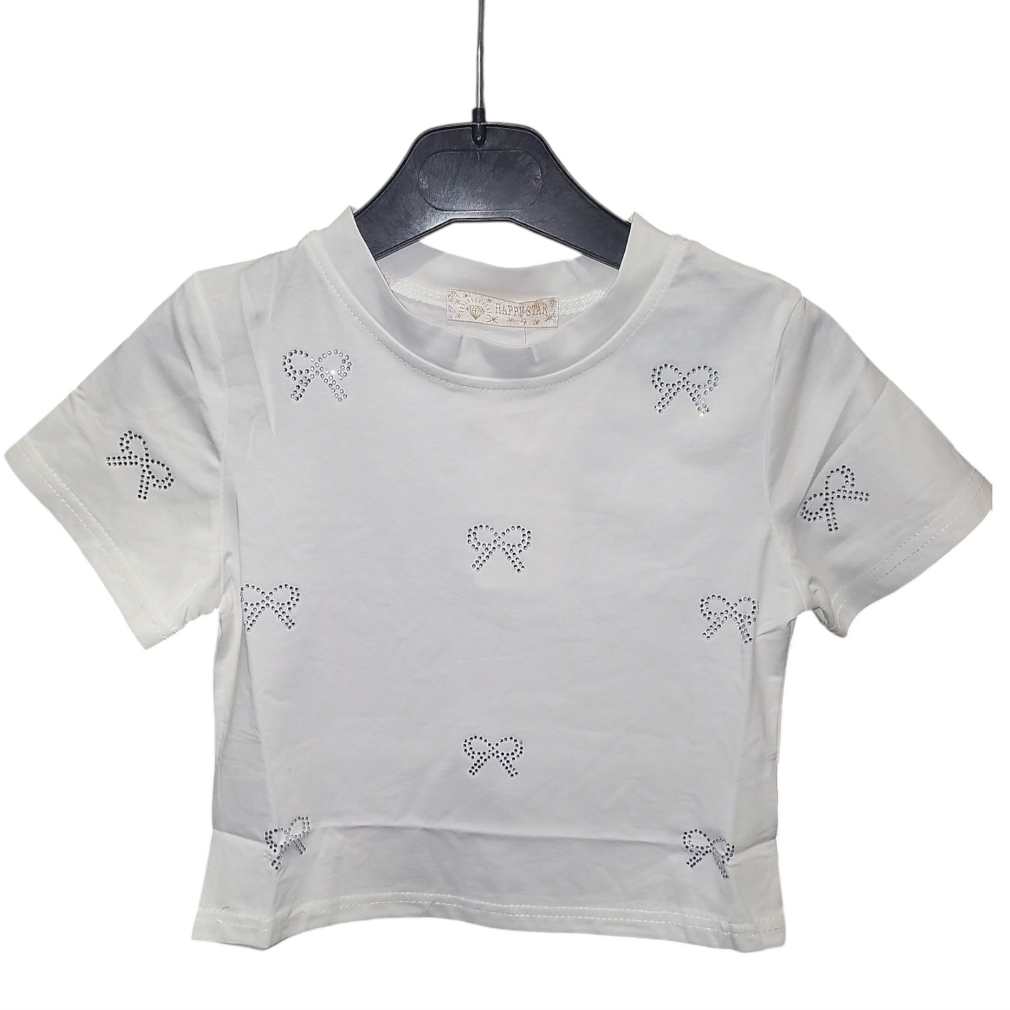 Girls Short Sleeve T-Shirt With Diamante Bows- Various Colours