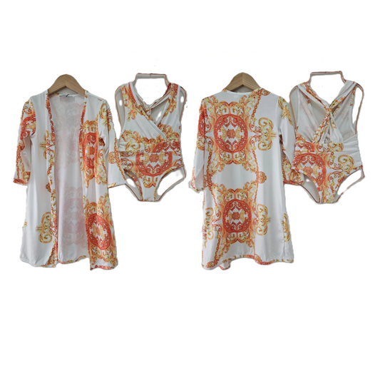 Girl's Swimsuit & Matching Beach Cover Up- Pink or White- Ages 4 to 14 Years