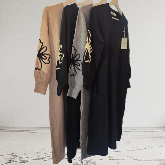 Womens Long Sleeve Round Neck Dress- Various Colours- One Size