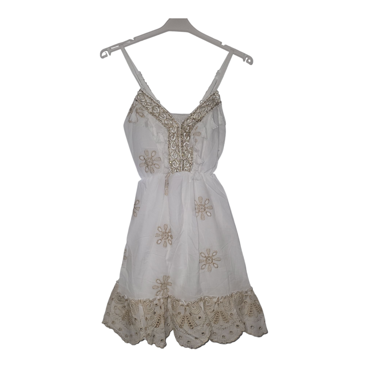 Girl's Strappy Boho Dress- Cream/Gold- Ages 4 to 12 Years