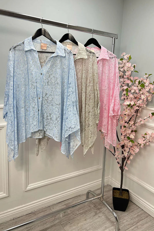 Women's Collared, Button Through, Oversized Side Split Lace Shirt