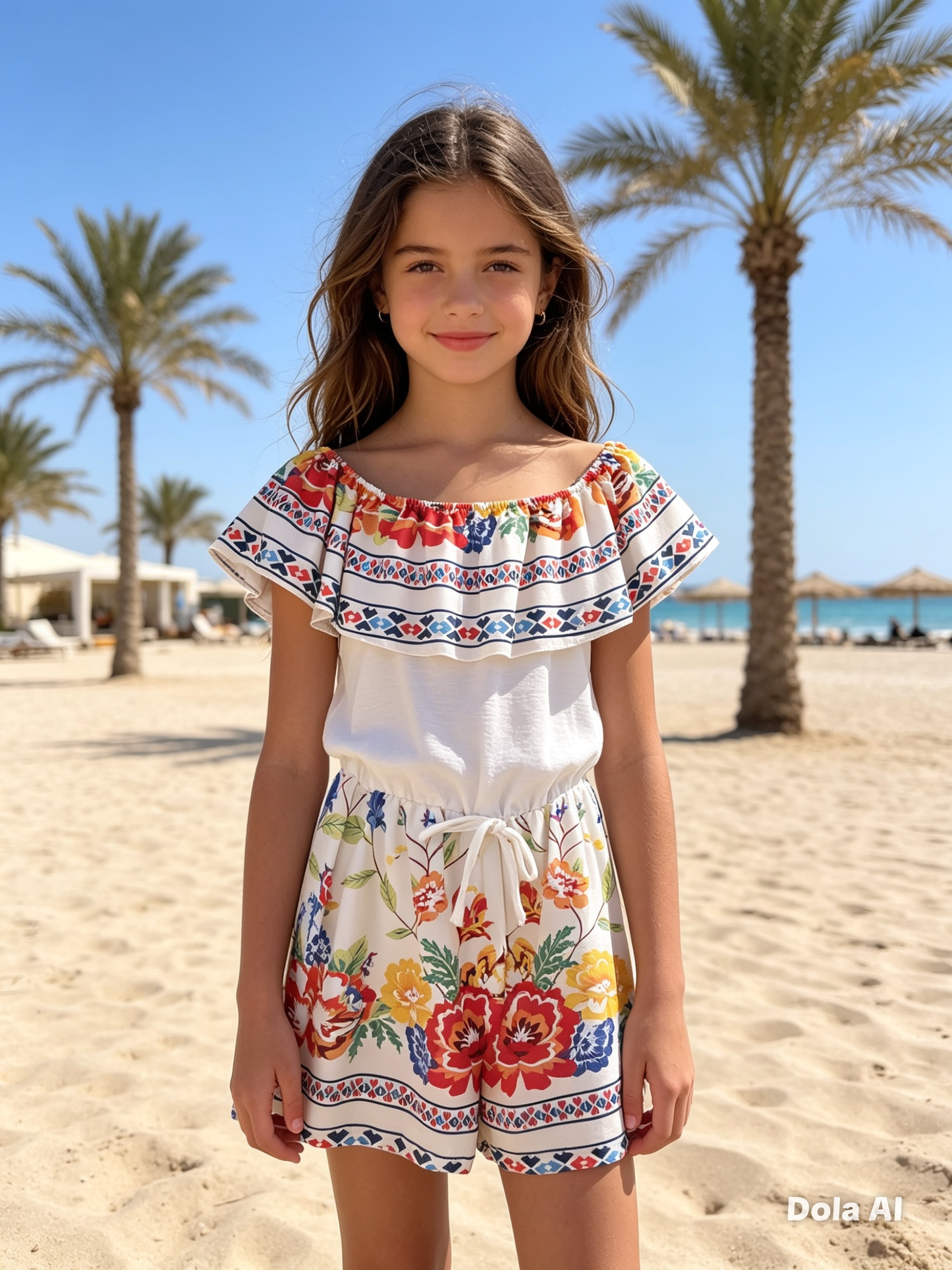 Girl's Flower Print Playsuit- Multi Colours- Ages 4 to 14