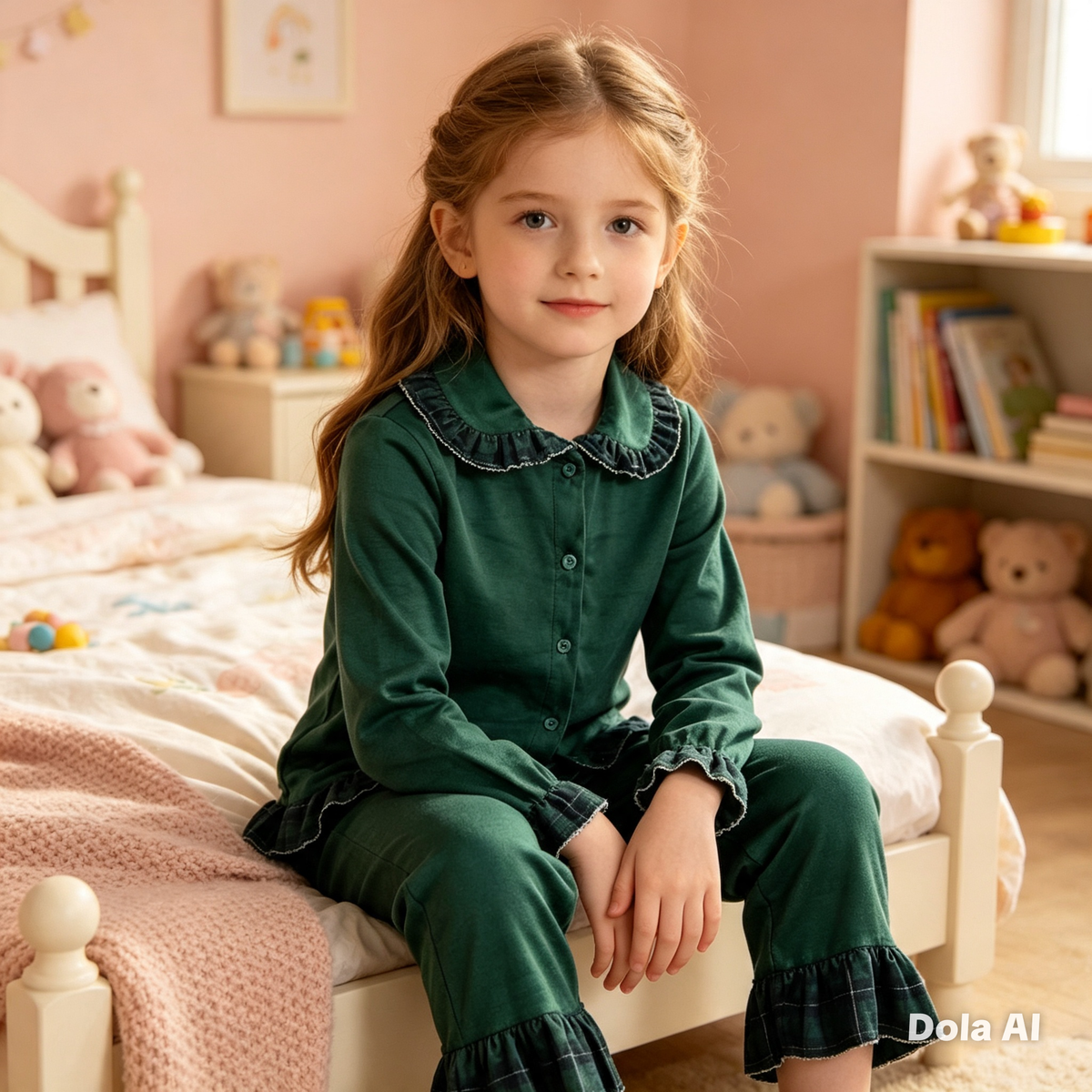 Girl's Green Tartan Trimmed Pyjamas- Ages 2 to 12 Years