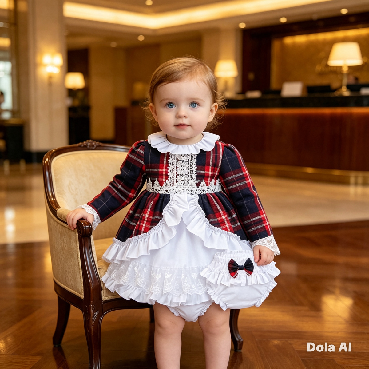 Girl's Tartan Peplum Spanish Dress & Knicker Christmas Set- Sizes 0 to 24 Months
