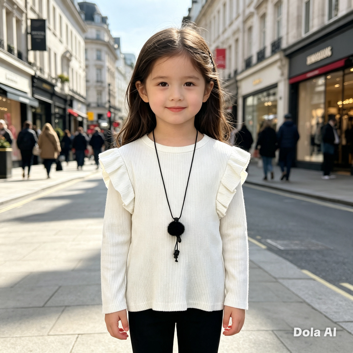 Girls Glitter Long Sleeve Top With Necklace