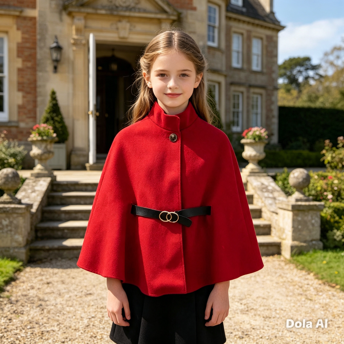 Girls Red Poncho Cape- Ages 4 to 14 Years