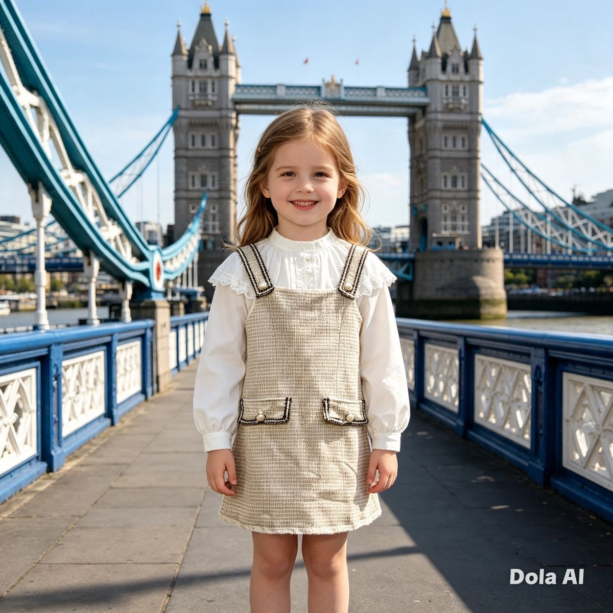Girls Beige Dress With Large Colar Top